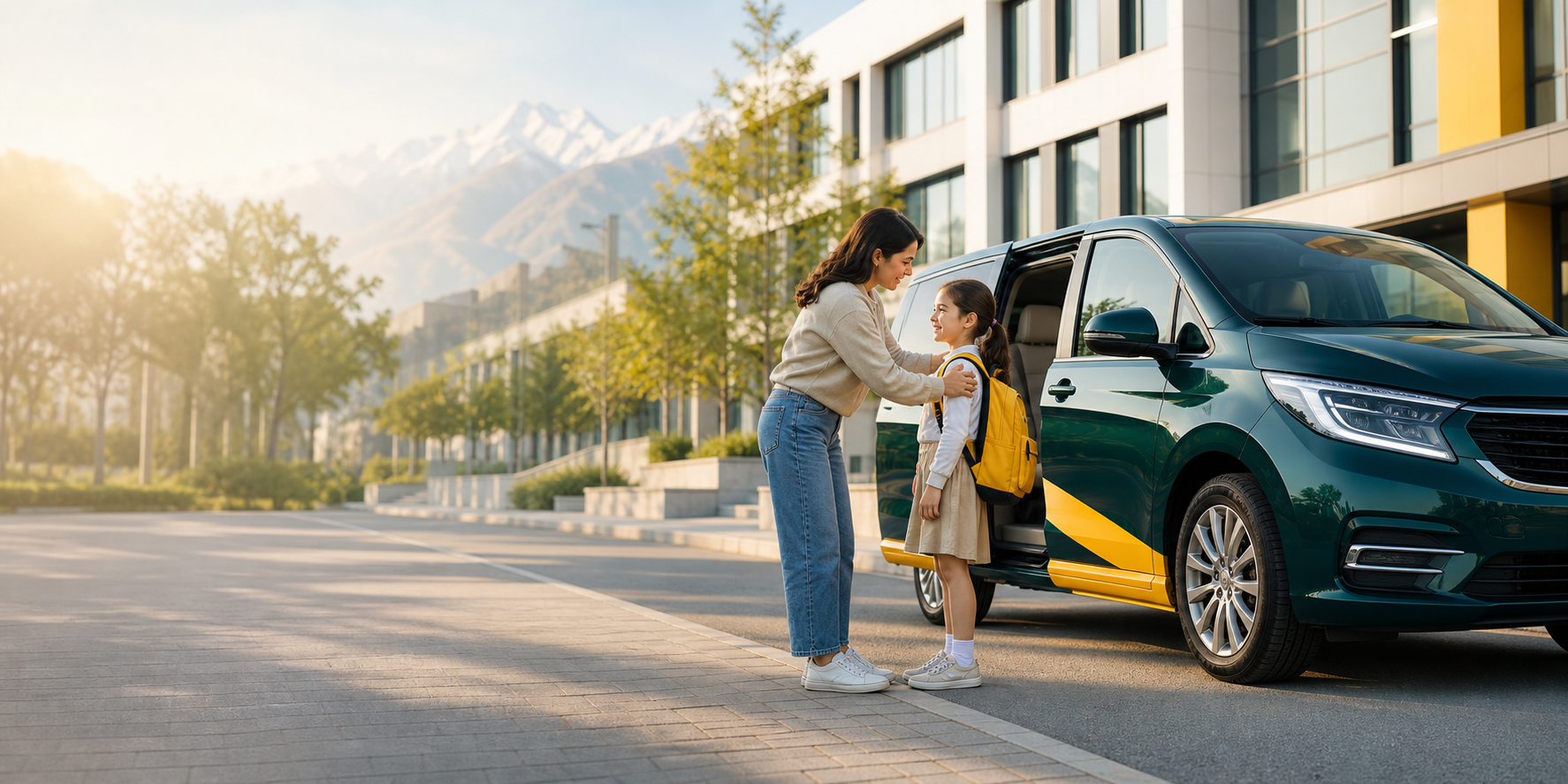 Родитель и ребенок рядом с автомобилем KidsGo
